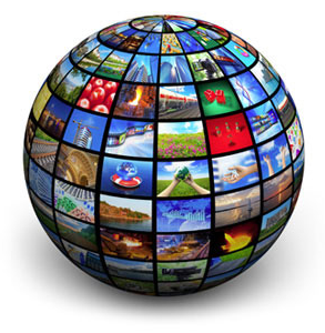 A globe made of media screens